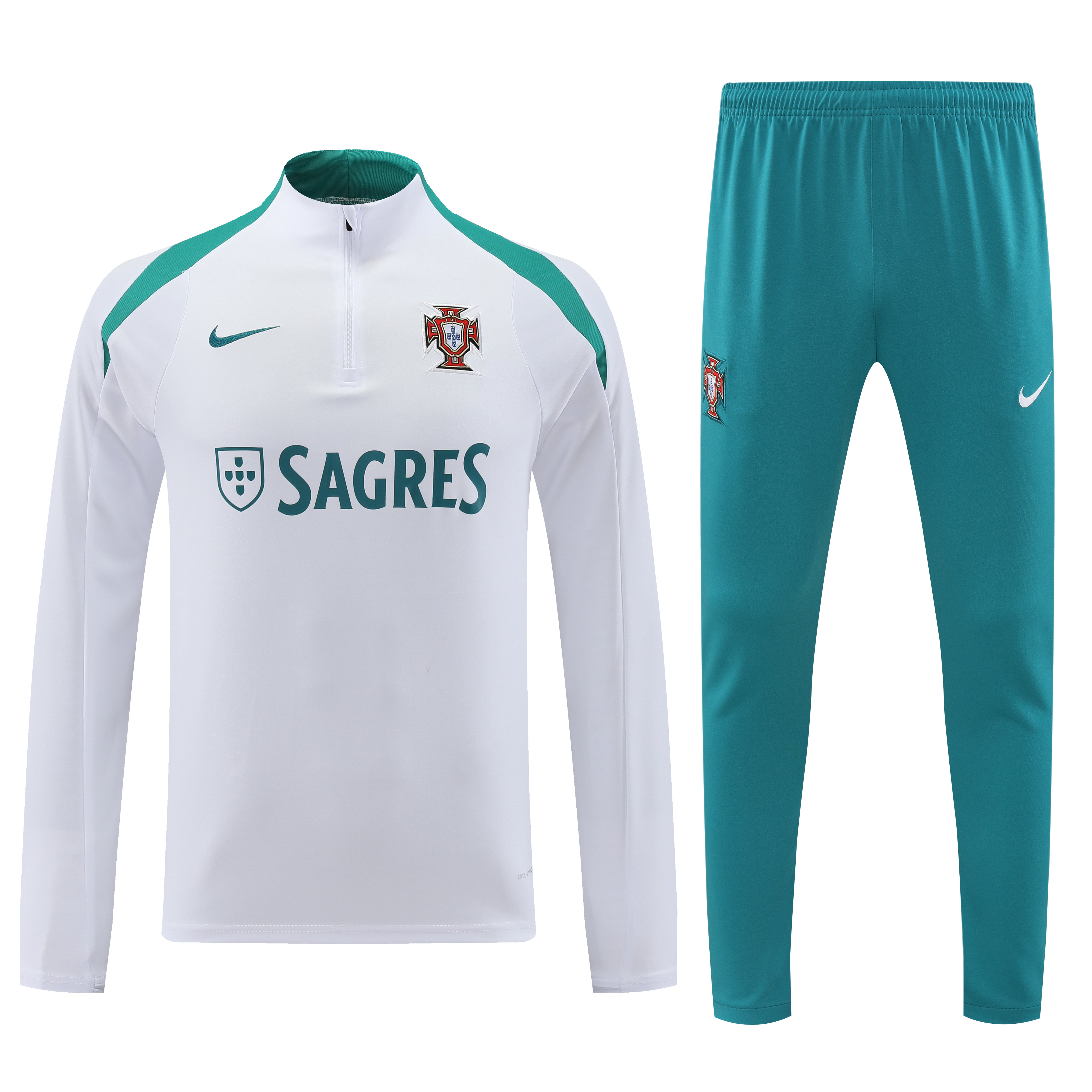 24-25 Portugal white with green half zipper training tracksuit